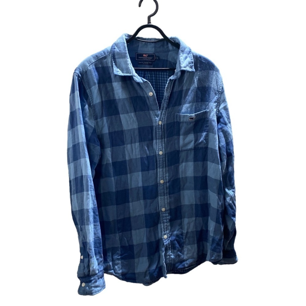 VINEYARD VINES Button Down TUCKER Shirt Mens L LARGE SLIM FIT Blue Plaid